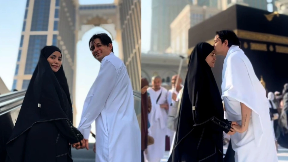 Andrew Andika dan Violentina Kaif saat menjalani umrah usai sah menjadi suami istri. [Instagram]